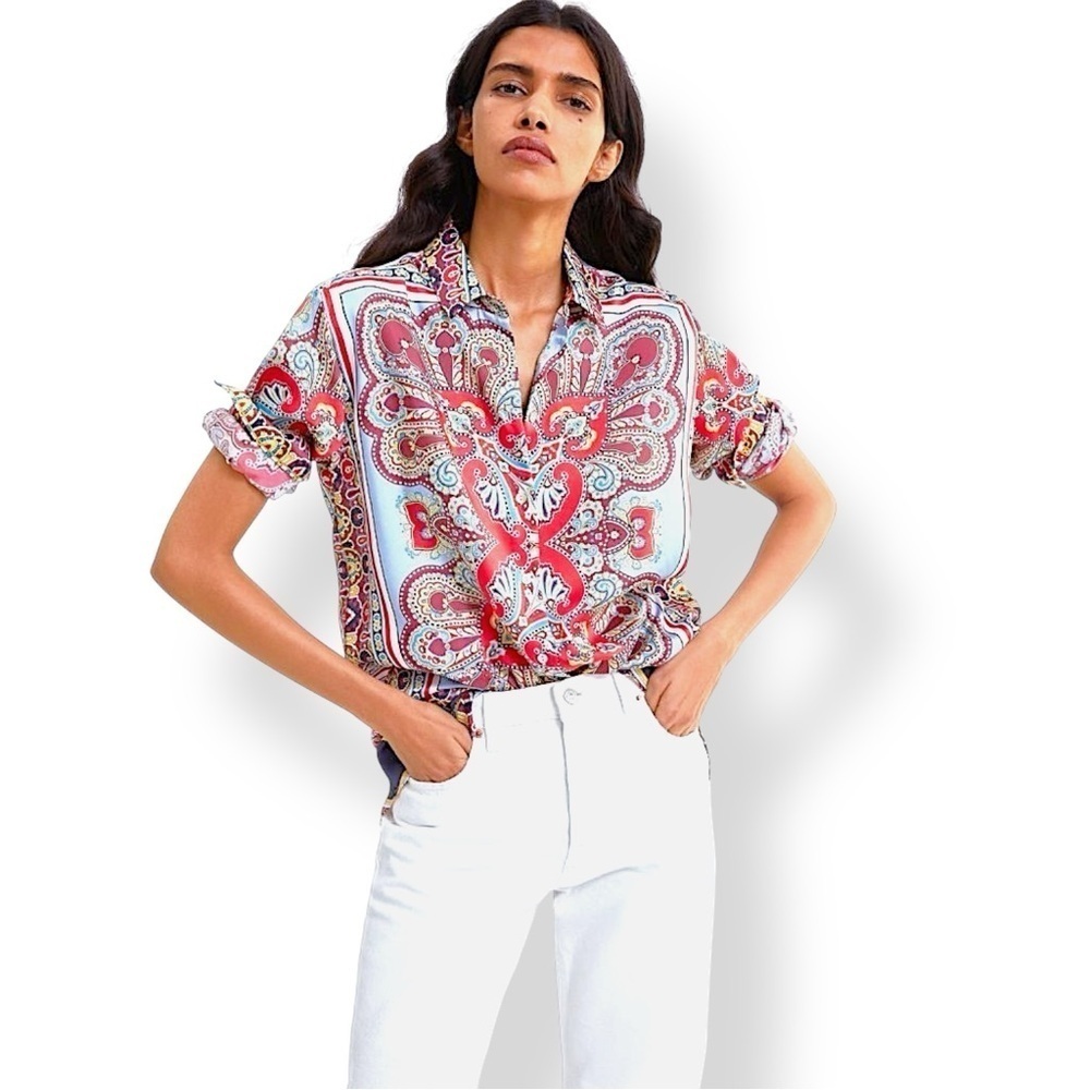 Zara Baroque Print Flamboyant Maximalist Paisley Button Down Shirt